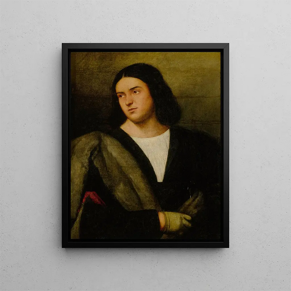 Portrait of an Elegant Young Man - Bernardino Licinio — framed artwork on a wall