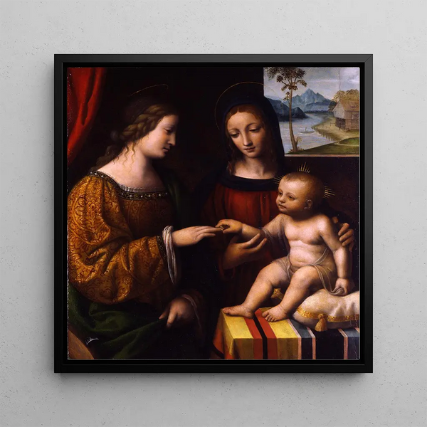 The Mystic Marriage of Saint Catherine - Bernardino Luini — framed artwork on a wall