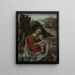 Marie with the Child in front of a landscape - Bernardino de Conti — framed artwork on a wall