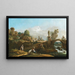 Landscape capriccio with classical and medieval motifs and some buildings of Dresden - Bernardo Bellotto — framed artwork on a wall