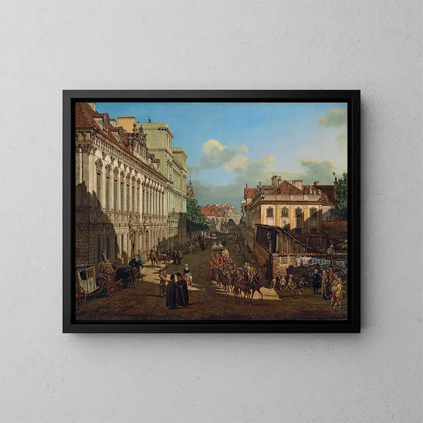 Rue Miodowa in Warsaw - Bernardo Bellotto — framed artwork on a wall