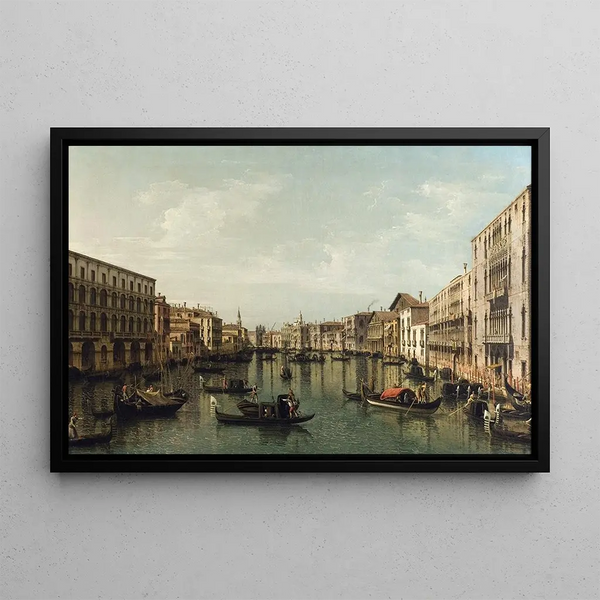 View of the Grand Canal with the Foscari and Moro Lin Palaces - Bernardo Bellotto — framed artwork on a wall