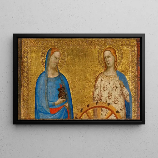 Saint Lucy and Catherine of Alexandria - Bernardo Daddi — framed artwork on a wall