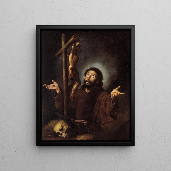Saint François d'Assise adorant le Crucifix - Bernardo Strozzi — framed artwork on a wall