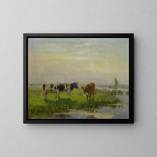 Cows in the Meadow - Bernardus Antonie van Beek — framed artwork on a wall