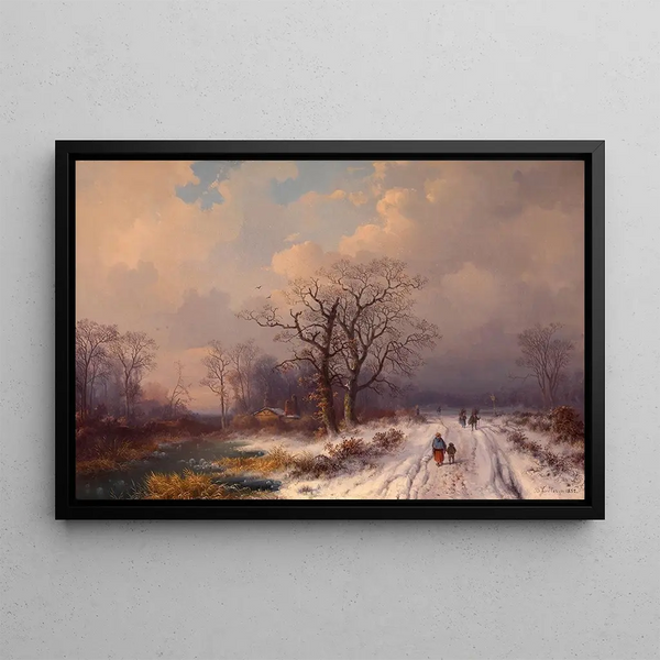 Snowy Landscape Painting - Bernhard Fiedler — framed artwork on a wall