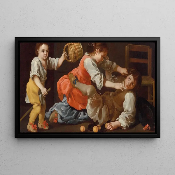 Children quarreling - Bernhard Keil — framed artwork on a wall