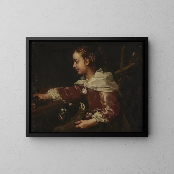 a Girl sitting with rose crowns - Bernhard Keil — framed artwork on a wall