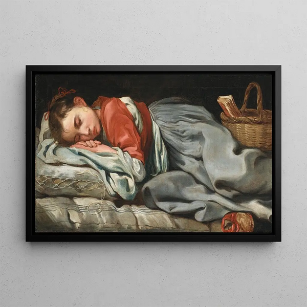 Young girl sleeping - Bernhard Keil — framed artwork on a wall