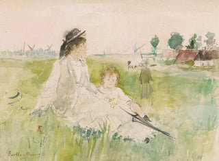 a woman and a child sitting on the grass - Berthe Morisot — artwork view