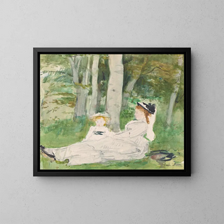 At the edge of the forest, Edma and Jeanne - Berthe Morisot — framed artwork on a wall