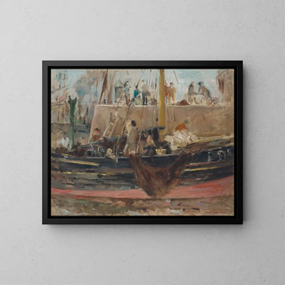 Boats at the dock - Berthe Morisot — framed artwork on a wall