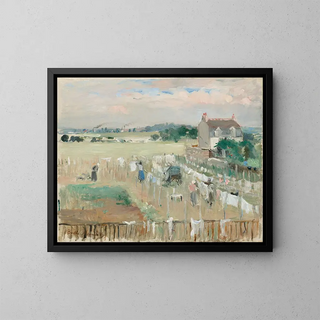 Hanging laundry to dry - Berthe Morisot — framed artwork on a wall