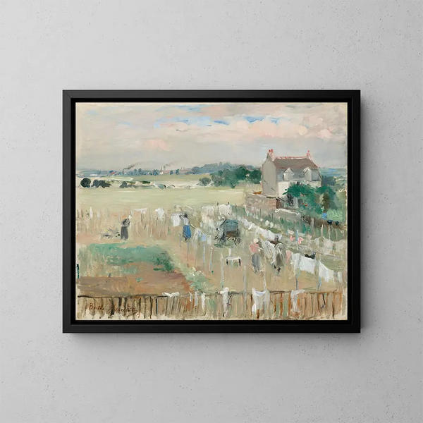 Hanging laundry to dry - Berthe Morisot — framed artwork on a wall