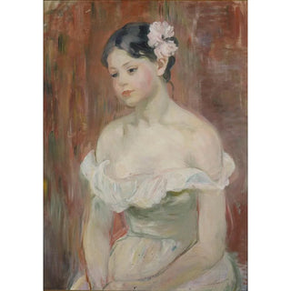 Young girl with décolleté, flower in hair - Berthe Morisot — artwork view