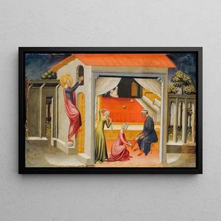 Saint Nicholas Providing Dots - Bicci di Lorenzo — framed artwork on a wall
