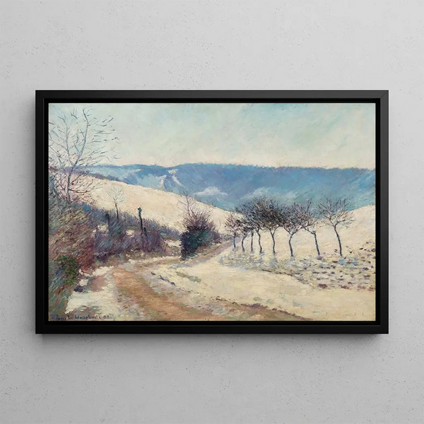 Snow Effect Landscape Painting of the Valley near Giverny - Blanche Hoschedé-Monet — framed artwork on a wall