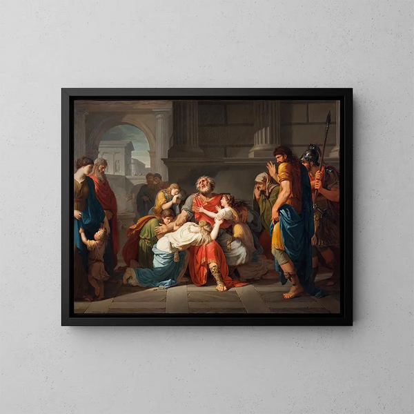 Oedipus the Blind Trusting His Children to the Gods - Bénigne Gagneraux — framed artwork on a wall