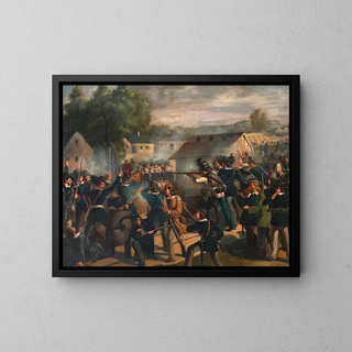 The Battle of Tabor Bridge at Leopoldstadt on October 6, 1848 - Bonaventura Emler — framed artwork on a wall