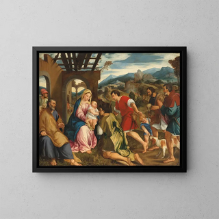 Adoration of the Shepherds - Bonifacio Veronese — framed artwork on a wall
