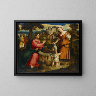 The Christ and the Samaritan at Jacob's Well in Sychar - Bonifacio Veronese — framed artwork on a wall