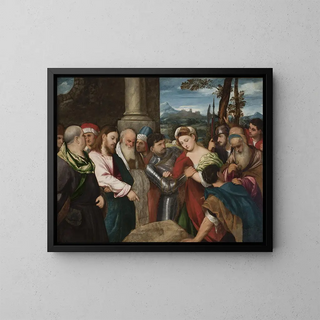 The Christ and the Woman Caught in Adultery - Bonifacio Veronese — framed artwork on a wall