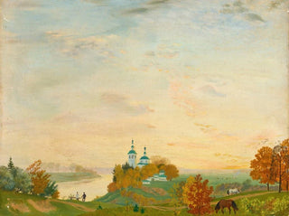 Above the river in autumn - Boris Kustodiev — artwork view