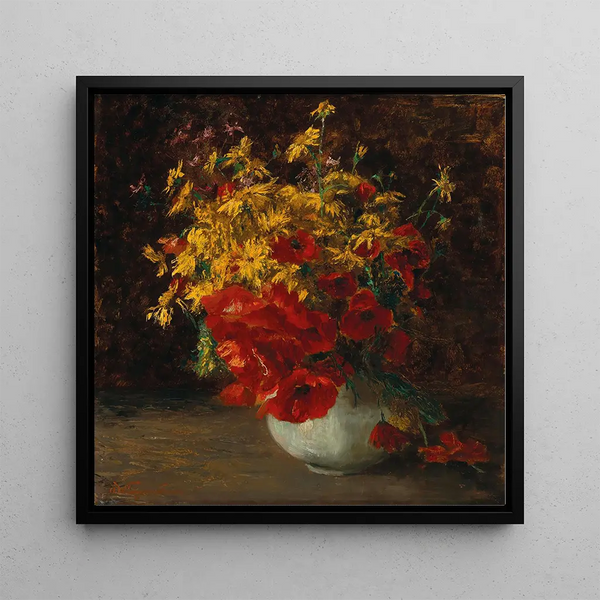 Bouquet of Wildflowers, Poppies and Daisies in a Vase - Olga Wisinger-Florian — wall display of the artwork