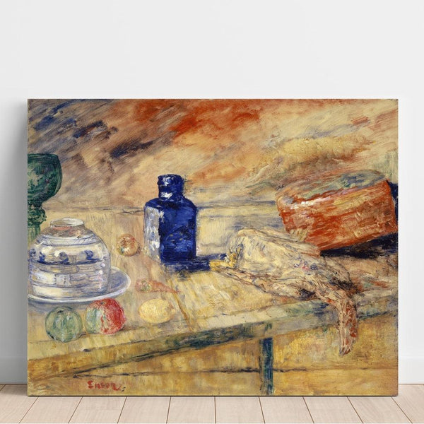 Reproduction of the painting Blue Bottles and Chicken - James Ensor