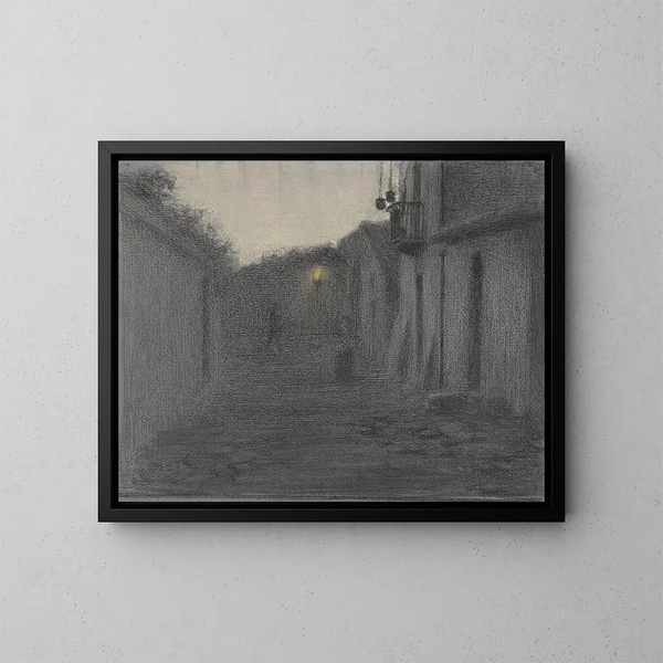 Alley with a lamppost at dusk - Bramine Hubrecht — framed artwork on a wall