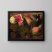 Nature morte avec des bananes, des fruits de la passion, un ananas, un ananas brésilien, des fruits de jenipapo et un palmier à queue pointue - École brésilienne — framed artwork on a wall