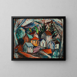A sloping village - Bror Julius Olsson Nordfeldt — framed artwork on a wall