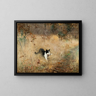 Hunting the Bird Cat - Bruno Liljefors — framed artwork on a wall