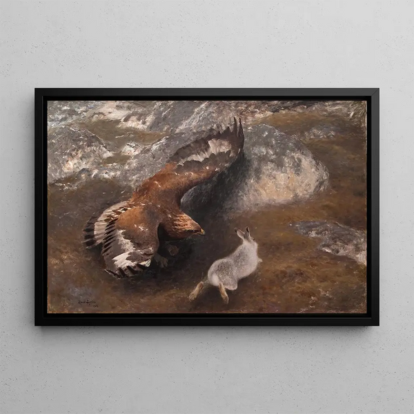 Eagle and Hare - Bruno Liljefors — framed artwork on a wall