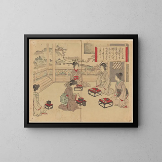 Manière de manger un repas dans les images des manières féminines - Bunkyu Sakura — framed artwork on a wall