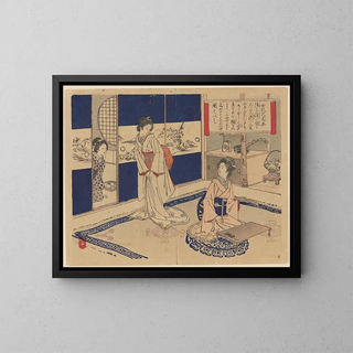 Manière d'ouvrir une porte en papier dans les images des manières féminines - Bunkyu Sakura — framed artwork on a wall