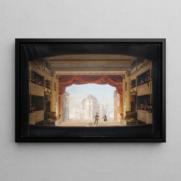 L'intérieur du théâtre royal pendant la représentation de Jacob v. Thyboe - C.F. Christensen — framed artwork on a wall
