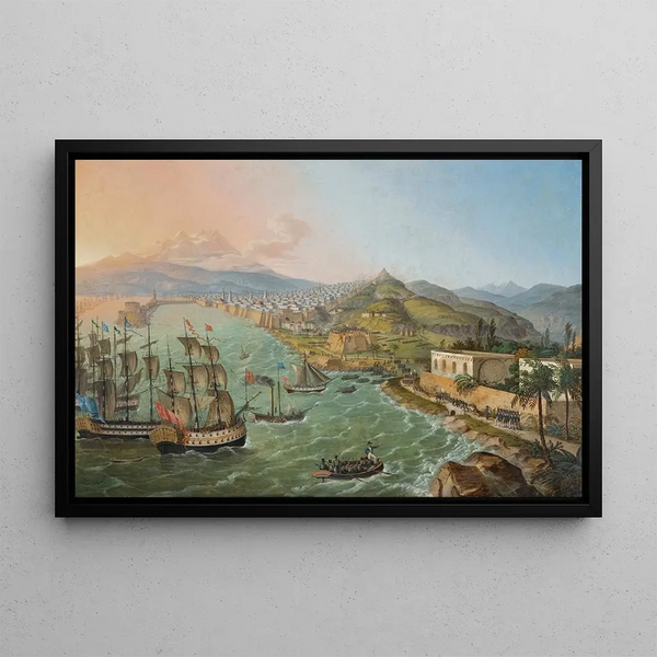 Flotilla painting in front of Algiers - C L Hofmeister — framed artwork on a wall
