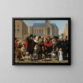 Diogenes searching for an honest man, family portrait of the Steyn family - Caesar van Everdingen — framed artwork on a wall