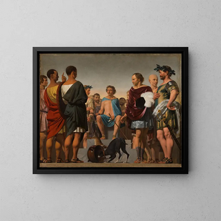 Lycurgus the Spartan shows the importance of a good education by comparing the behavior of two dogs - Caesar van Everdingen — framed artwork on a wall