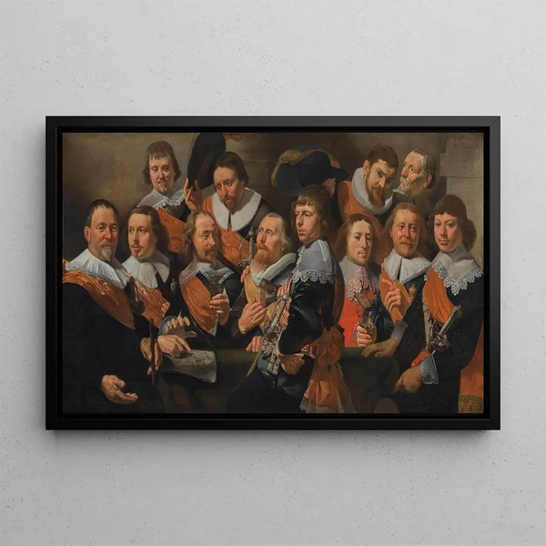 ficiers de la compagnie Orange de la vieille garde civique - Caesar van Everdingen — framed artwork on a wall