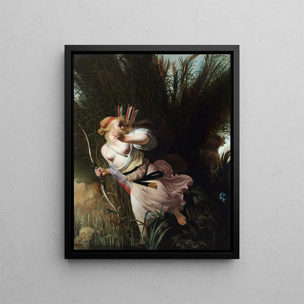 Pan and Syrinx - Caesar van Everdingen — framed artwork on a wall