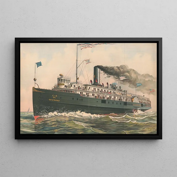 The City of Buffalo, side-wheel steamboat - Calvert Litho Co — framed artwork on a wall
