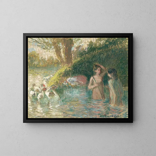 Bathers keeping fingers - Camille Pissarro — framed artwork on a wall