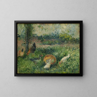 Farmyard with Chickens and Ducks - Camille Pissarro — framed artwork on a wall