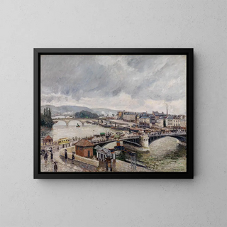 View of the Main Street in Rouen Under the Rain - Camille Pissarro — framed artwork on a wall