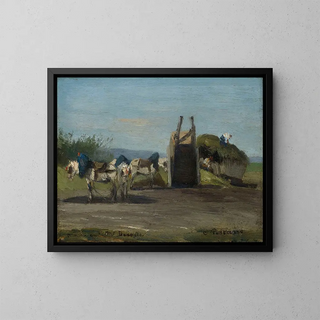 Horses and chariots - Camille Pissarro — framed artwork on a wall