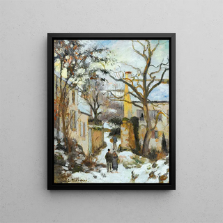 La Maison Rondest sous la neige Pontoise ou Chemin de l'Hermitage Pontoise sous la neige - Camille Pissarro — framed artwork on a wall