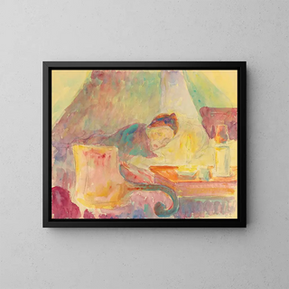 La mère de l'artiste au lit - Camille Pissarro — framed artwork on a wall