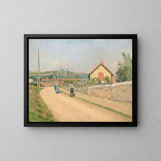 La barrière du chemin de fer aux Petits Prés de Pontoise - Camille Pissarro — framed artwork on a wall